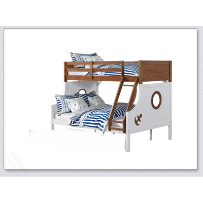 Lit superposé simple au-dessus d'un lit double de style moderne moderne avec rails en échelle attachés et structure de joint verrouillable pour lit supérieur au fini chêne sécuritaire Lit inférieur au fini blanc