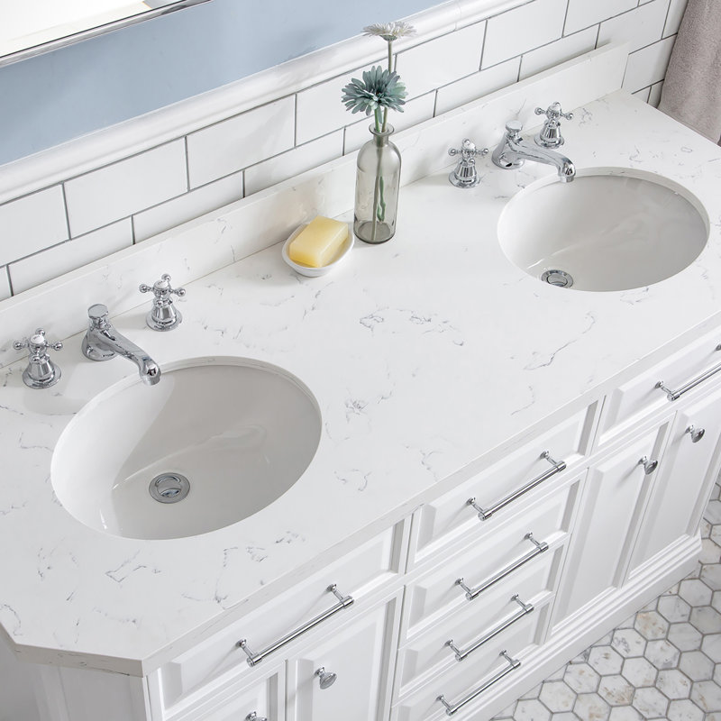 Palace 60'' W Double Vanity, Pure White, Stainless Steel