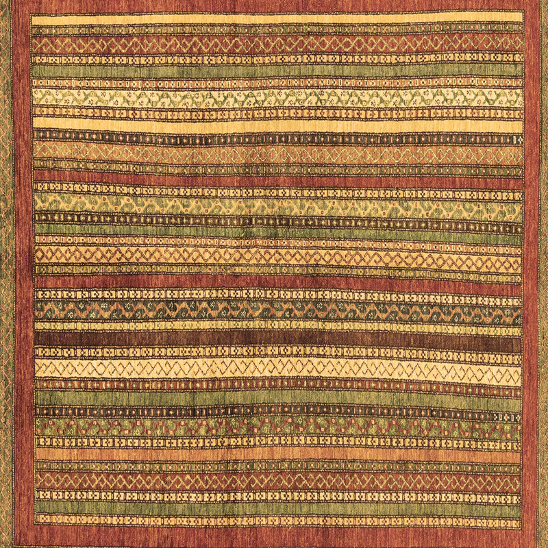 Tapis brun / rouge en laine et polyester tissé à la machine à rayures 7 pi x 7 pi