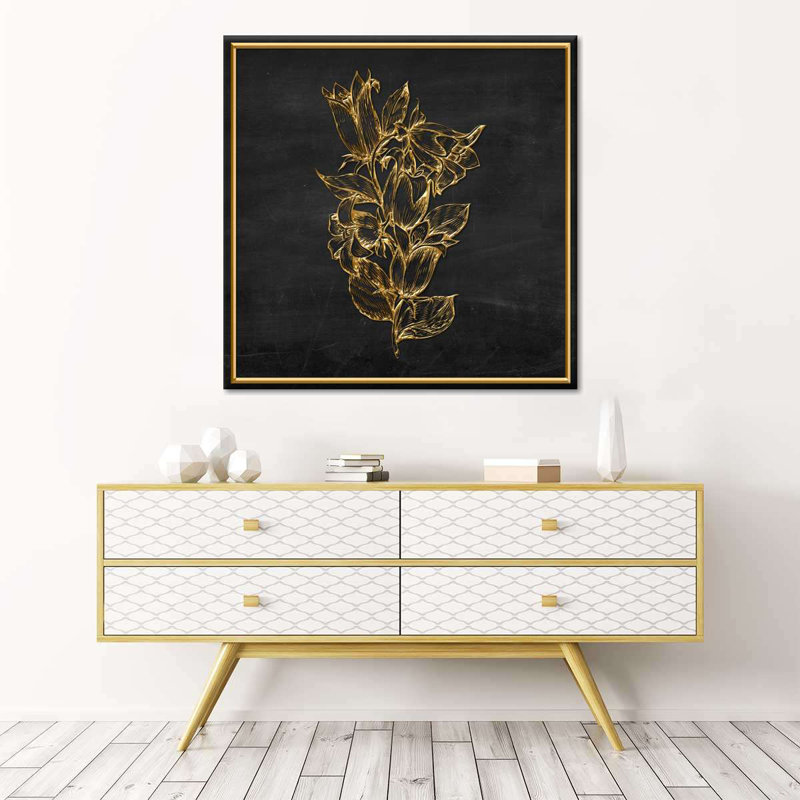 Fleurs tropicales dorées - reproduction sur toile tendue, H 20 po x l 20 po x P 1,25 po