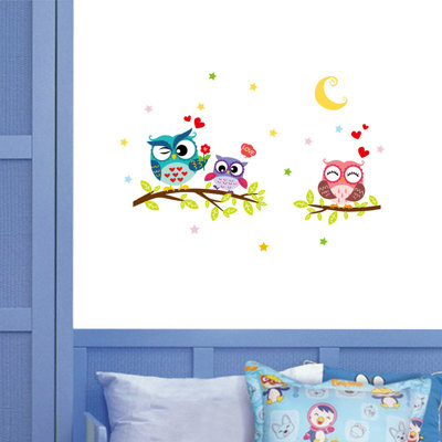 Autocollant mural amovible hibou pour chambre d'enfant