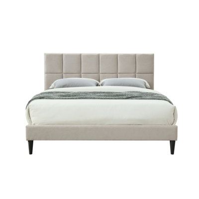 Grey Queen Sized Bed In A Compartment - Charging, Squares Headboard Box With Option Head