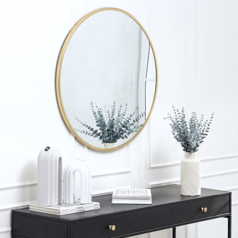 Miroir mural rond en métal Adelina, Gold