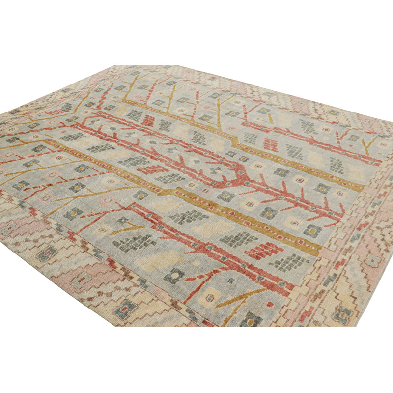 Scandinavian Hand Knotted Wool Geometric Area Rug, Rectangle 10' x 14'