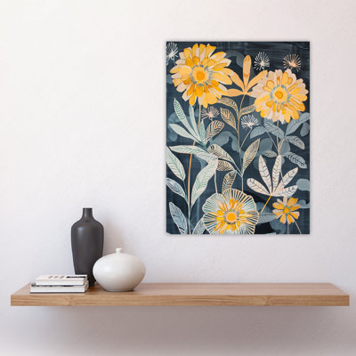 Marigold Flowers Artwork Dark Forest Floral Wall Art Print