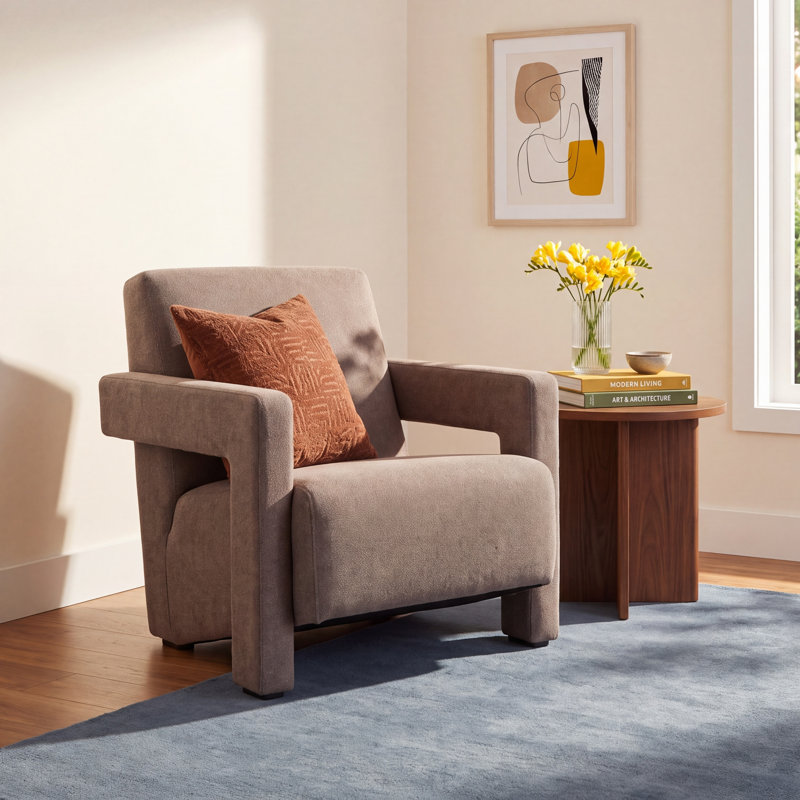 Olsen Modern Accent Chair, Brown Boucle