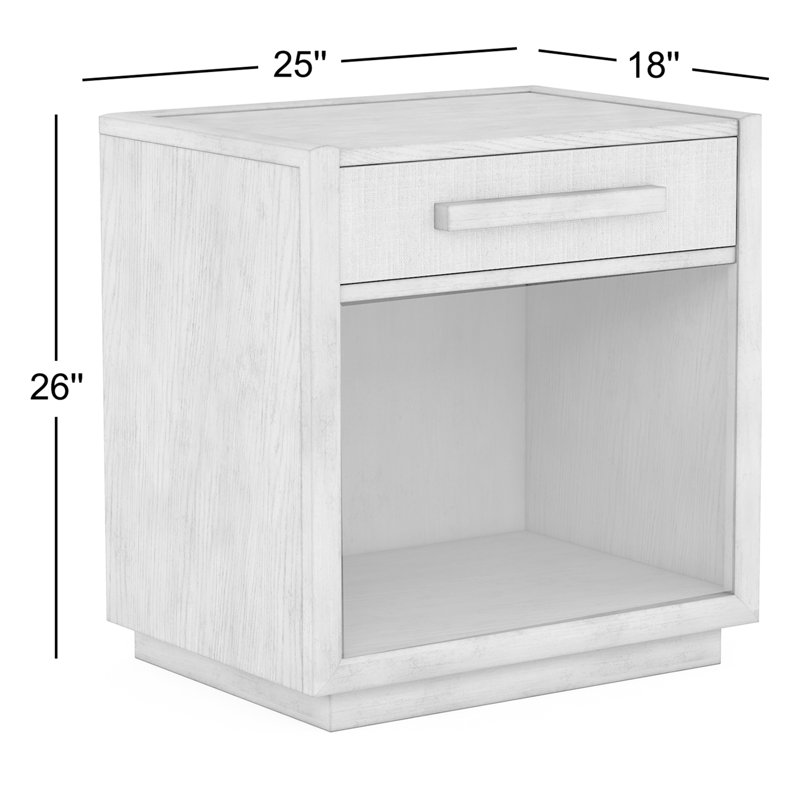 Table de chevet en bois massif à 1 tiroir en lin / beige