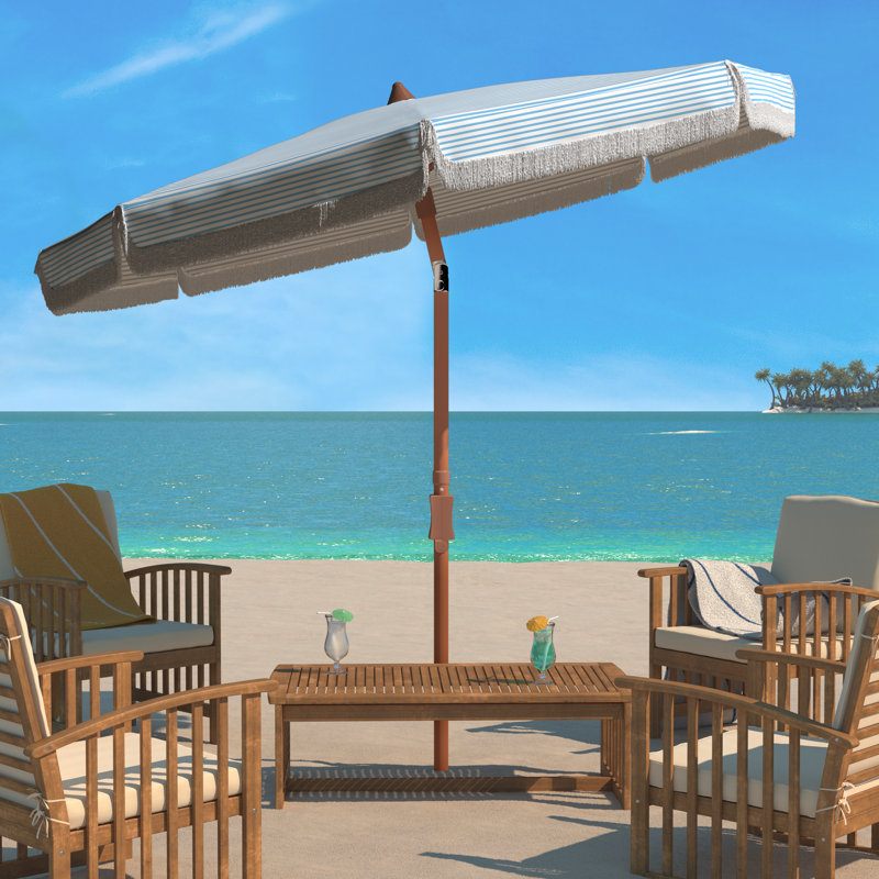 Arondell 73.62'' Beach Umbrella, White/Light Blue Stripe
