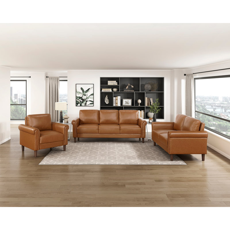 Ensemble de salon Krueger, 3 Pcs: Chair, Loveseat, Sofa, Brown