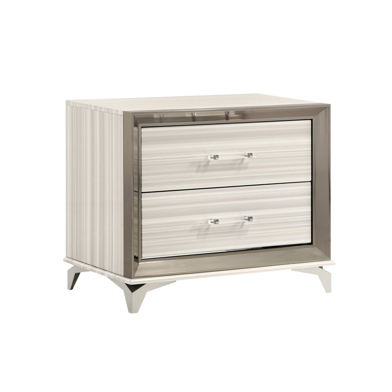 Table de chevet blanche Modern Star - finition blanche, espace de rangement spacieux, DEL intégrée, 2 tiroirs, glissières doubles, table de chevet à poignées en acrylique: design, finition pour le rangement, tiroirs et glissières de tiroir
