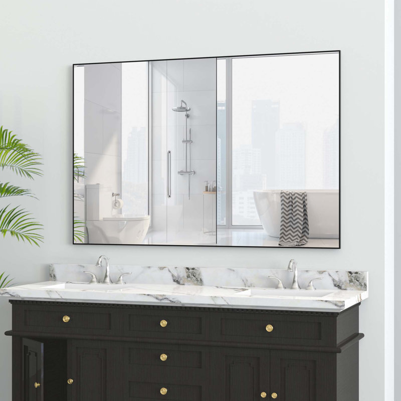 Oversized Modern Rectangle Bathroom Mirror, Black, 32" x 48"