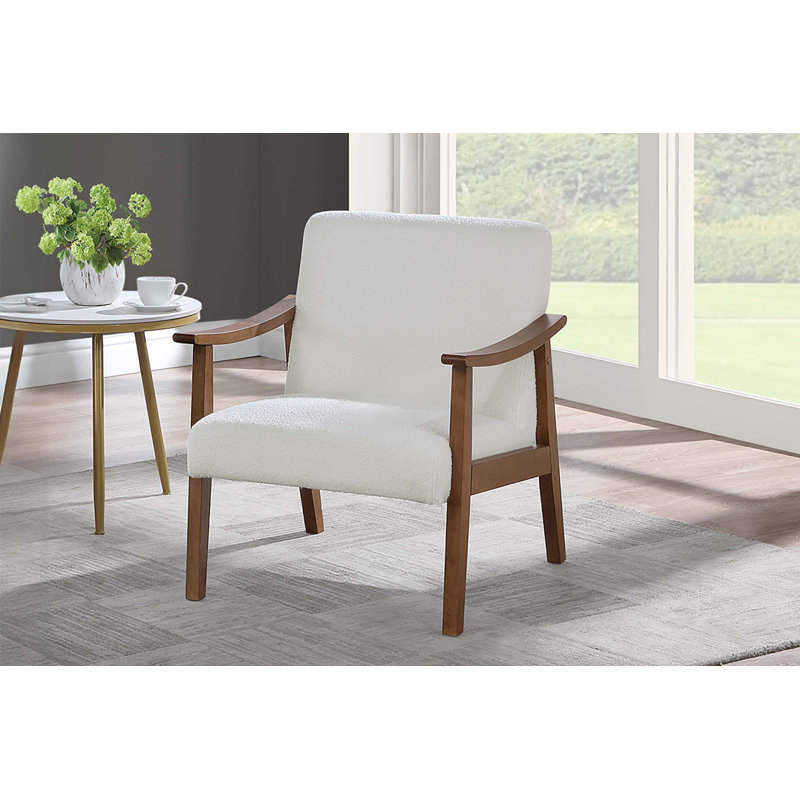 Stylish White Wool Fabric Upholstered Accent Chair