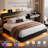  King Size Floating Bed Frame With Led And Charging Station,metal Platform Bed Frame With Storage Headboard,no Box Spring Needed,noise-free,easy To Assemble,black