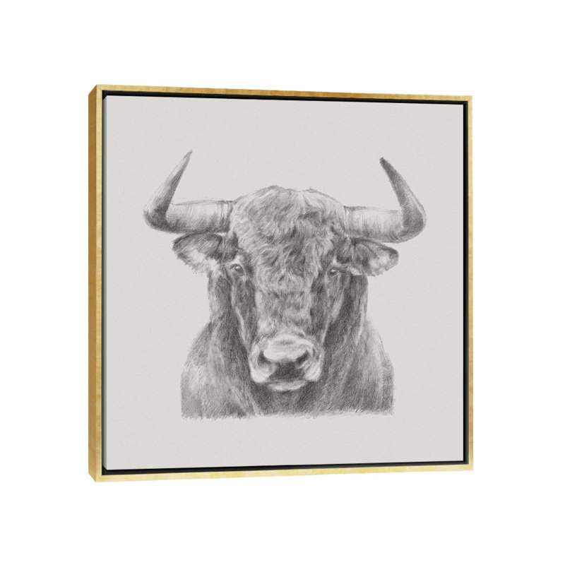 « Black & White Bull » par Ethan Harper, reproduction d’art sur toile, H 37 po x l 37 po x P 1,5 po, Toile encadrée d'or