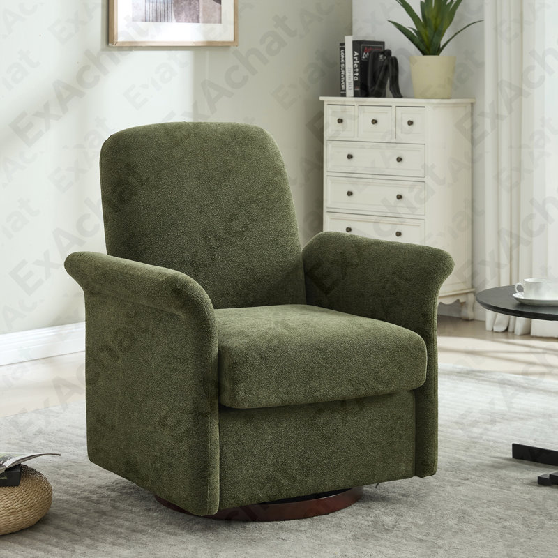 Fauteuil d'appoint pivotant avec base en bois, Vert foncé
