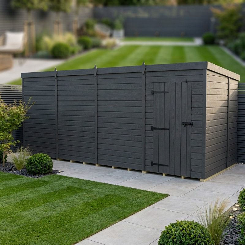 Total Sheds 17ft x 7ft Composite Pent Garden Shed - Single Door - No Windows - EPDM Rubber Roof - UK Manufactured