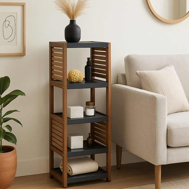 Unité de rangement à tablette ouverte avec design ventilé, brun et gris - Collection Elements
