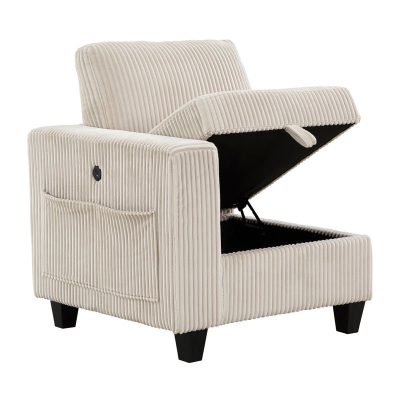 8 Modular Sectional With Storage Seats, Side Pockets, Beige Corduroy & Charging Ports 8 Storage, Solid Wood Base