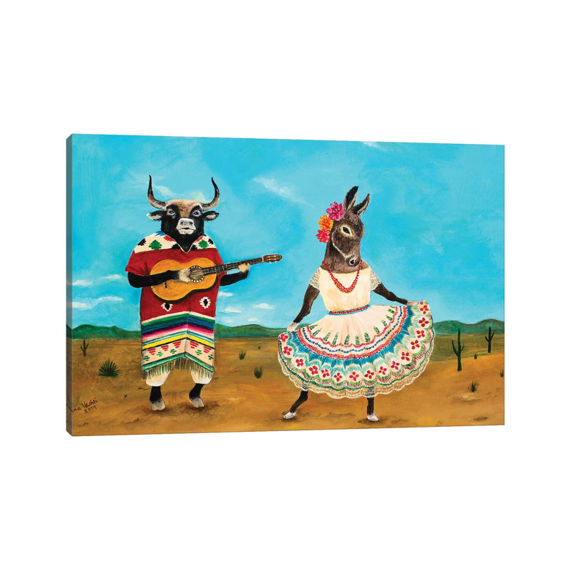 «La Serenata De La Burra» par Jahna Vashti - reproduction sur toile tendue, H 12 po x l 18 po x 1,5 po