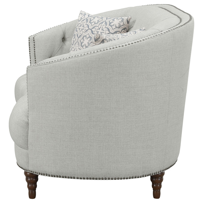Gray Tufted Microfiber Loveseat with Nailhead Trim