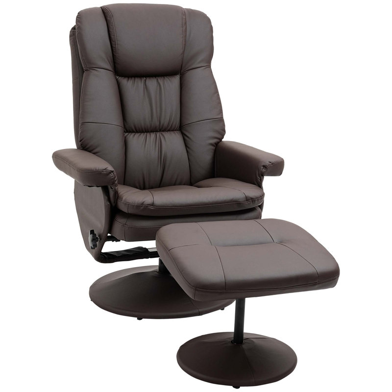 Nelsa Faux Leather Swivel Recliner, Brown