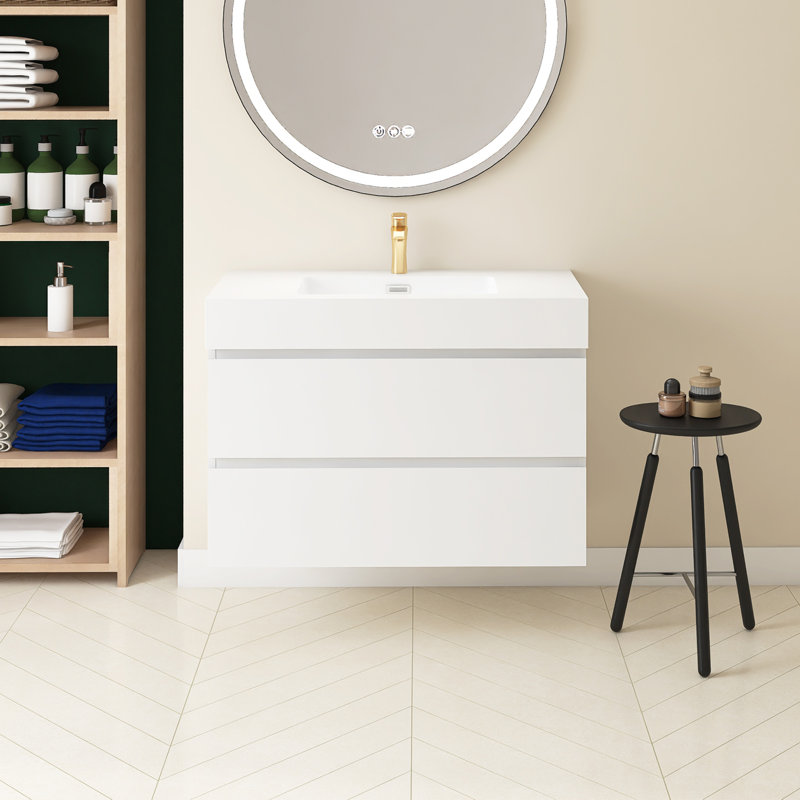 Meuble-lavabo simple 36 po avec plateau Semyah, Blanc, Blanc