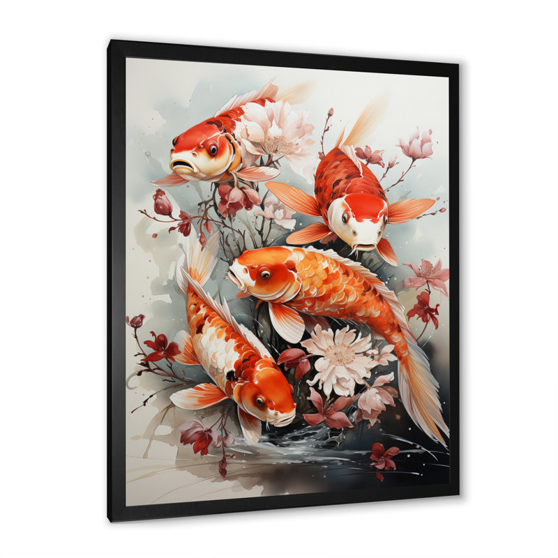 Pêche, pêche d'art contemporain Koi, H 44 po x l 34 po x P 1,5 po, Cadre photo noir