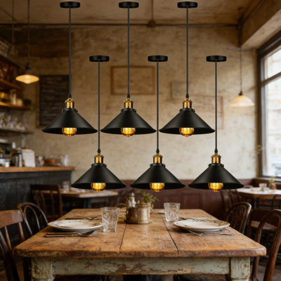 Ensemble de 6 luminaires suspendus industriels en métal avec base E26 E27 pour îlot de cuisine, salle à manger, bar et vestibule