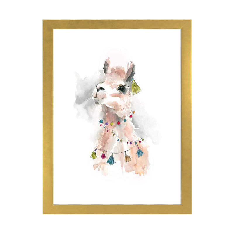 «Llama Drama II» par Carol Robinson - reproduction d'art, Papier encadré doré, Blanc, H 24 po x l 16 po x P 1 po