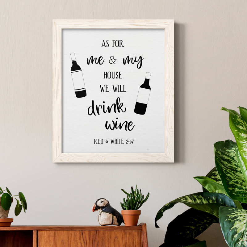 «Drink Wine», art textuel sur toile, H 20 po x l 17 po x P 1,5 po, Cadre blanc