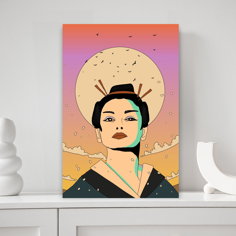 «Geisha Moon», art mural élégant et paisible, H 18 po x l 12 po