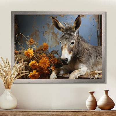 Farmhouse Donkeys Flower Charm I - Donkey Wall Art
