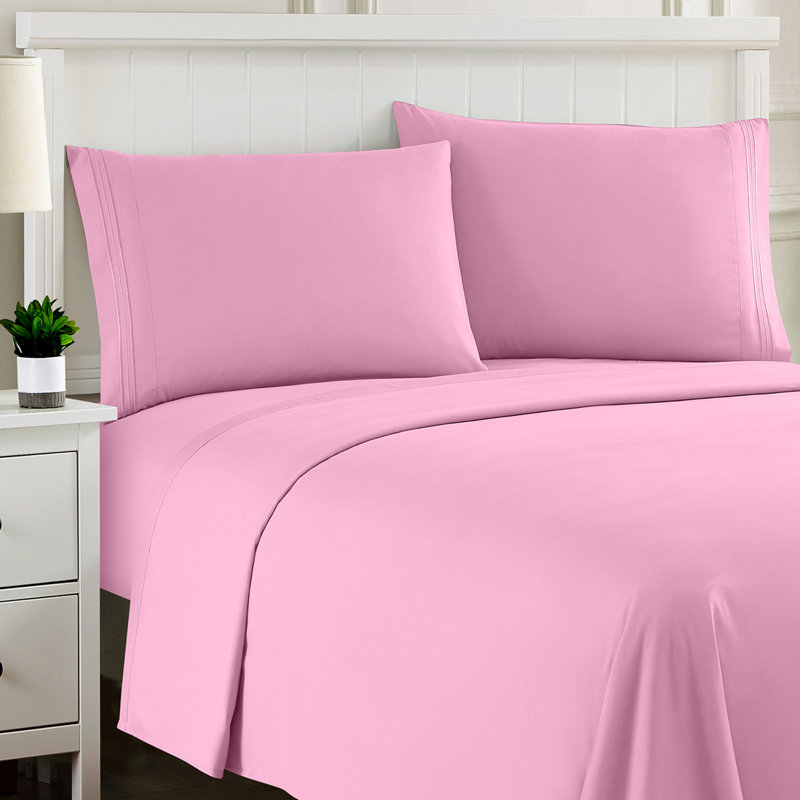 Luxurious Classic Soft Solid 1800 Series Microfiber Sheet Set, Various Colours and Sizes, Pink, California King