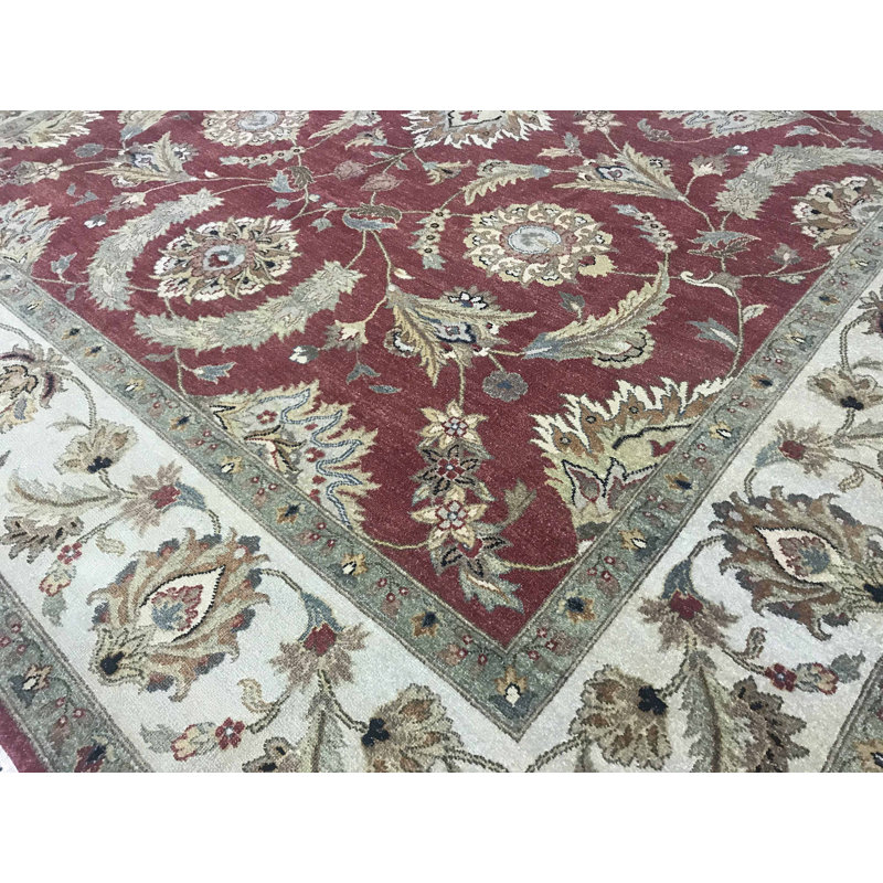 Tapis rouge et beige noué à la main de haute qualité