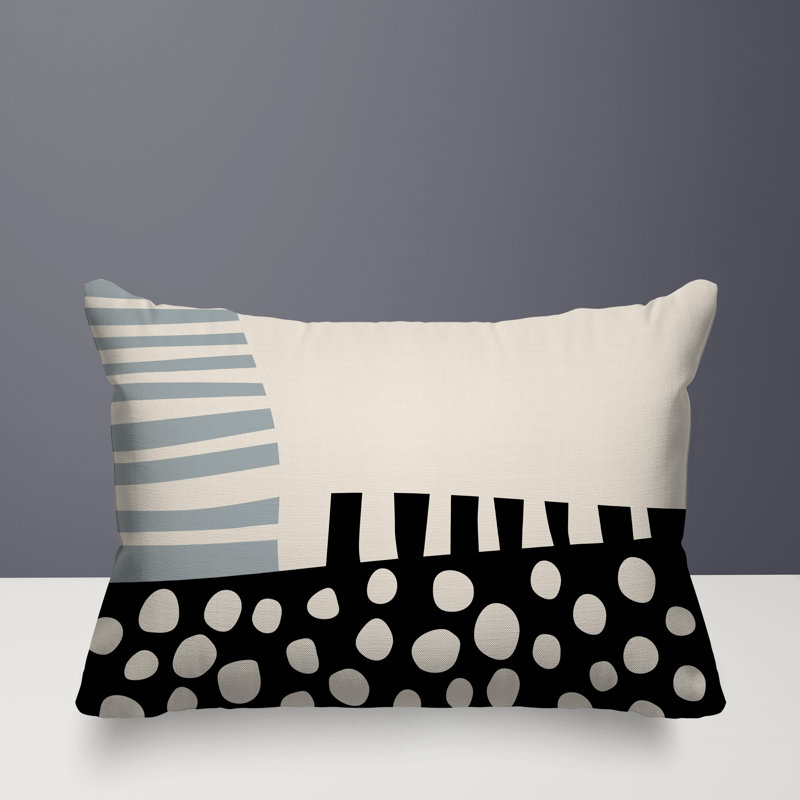 Oreiller rectangulaire réversible intérieur / extérieur Nea, H 18 po x l 25 po, Gris / noir / blanc cassé
