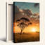 «Solitaire Tree Silhouette in Golden Sunset Sky», art mural sur toile-132738004