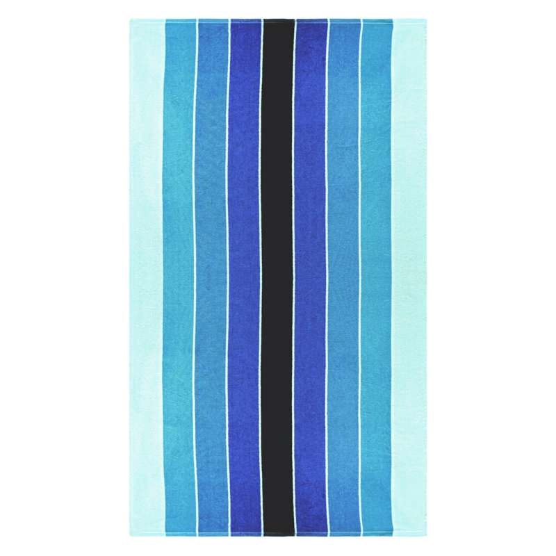 Serviette de plage surdimensionnée 100% coton Makenna, Blanc / Bleu