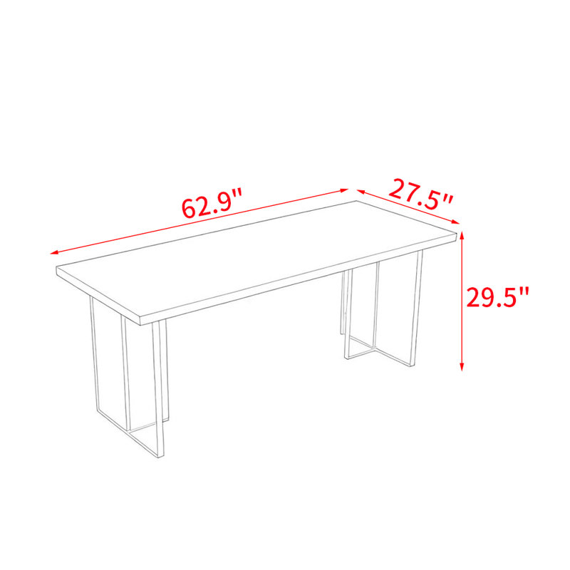 Table de salle à manger moderne en bois massif et acrylique, H 29,5 po x L 62,9 po x l 27,5 po