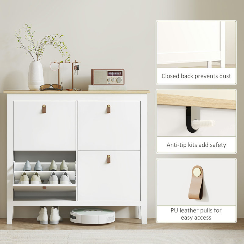 Armoire à chaussures avec 4 tiroirs rabattables, armoire de rangement étroite pour chaussures