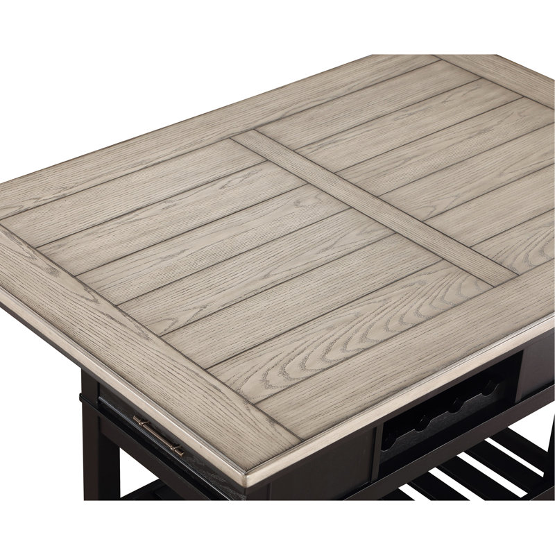 Table haute de bar avec tiroirs de rangement, étagères et casier à vin, fini bicolore gris foncé et brun, mobilier de salle à manger en bois