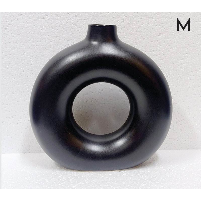Aydric Handmade Ceramic Table Vase, Black Glossy/Matted