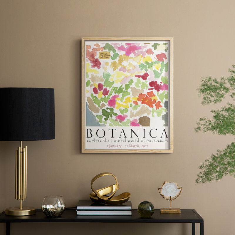 Affiche d'exposition botanique I, reproduction encadrée - bois massif, Naturel, H 11 po x l 9 po