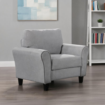 Chaise avec accoudoirs transitionnels modernes 1 place, coussin attaché, revêtement en tissu texturé, gris classique