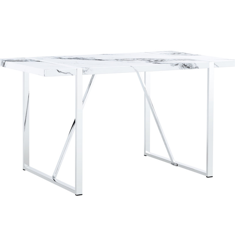 Table de salle à manger Bennington 55 pouces rectangulaire en faux marbre, 4 places, blanche et argentée, assemblage rapide et facile, table de salon pour 4 personnes, motif simple