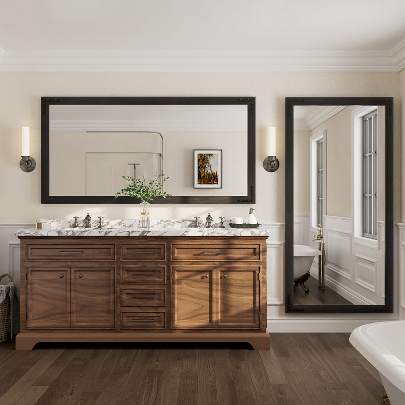 Miroir mural Amara Rustic Farmhouse, Noir, 72 po x 36 po