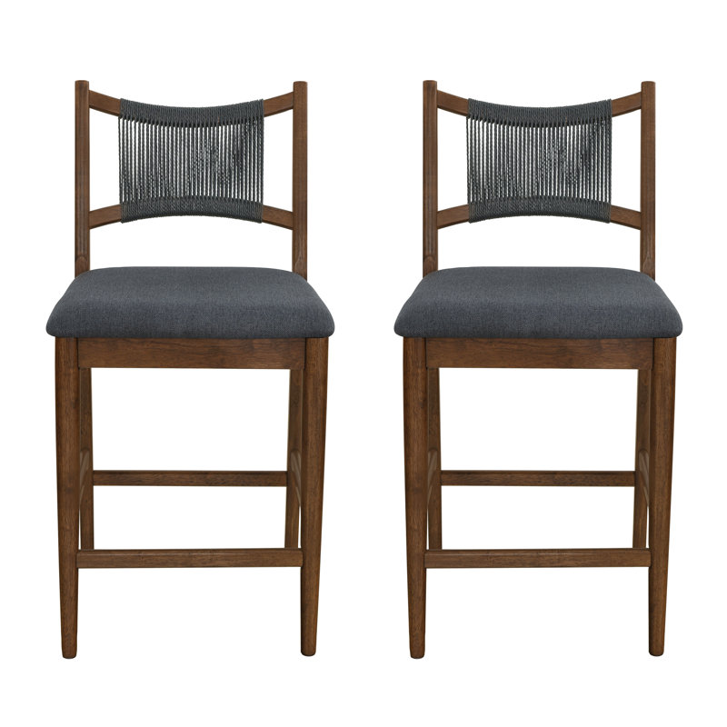 Tabouret de comptoir rembourré Viren, Siège gris anthracite / corde noire et structure , 2