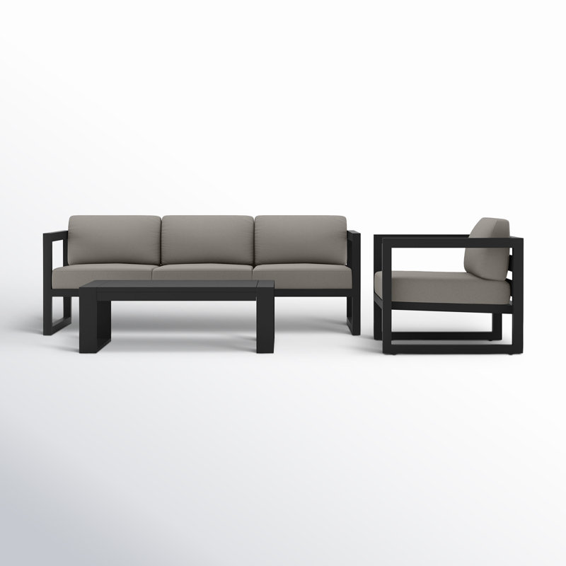 Ensemble de conversation 3 pièces avec coussins Sunbrella® Smith, Toile gris anthracite Sunbrella®, Gris ardoise