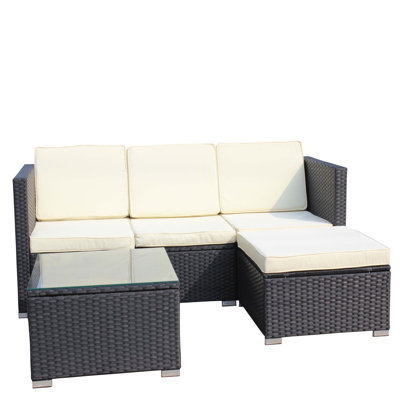 Outdoor Garden Patio Furniture 5-Piece Pe Rattan Wicker Cushioned Sofa Sets And Coffee Table, Patio Furniture Set;Outdoor Couch ( Beige Cushion), Outd