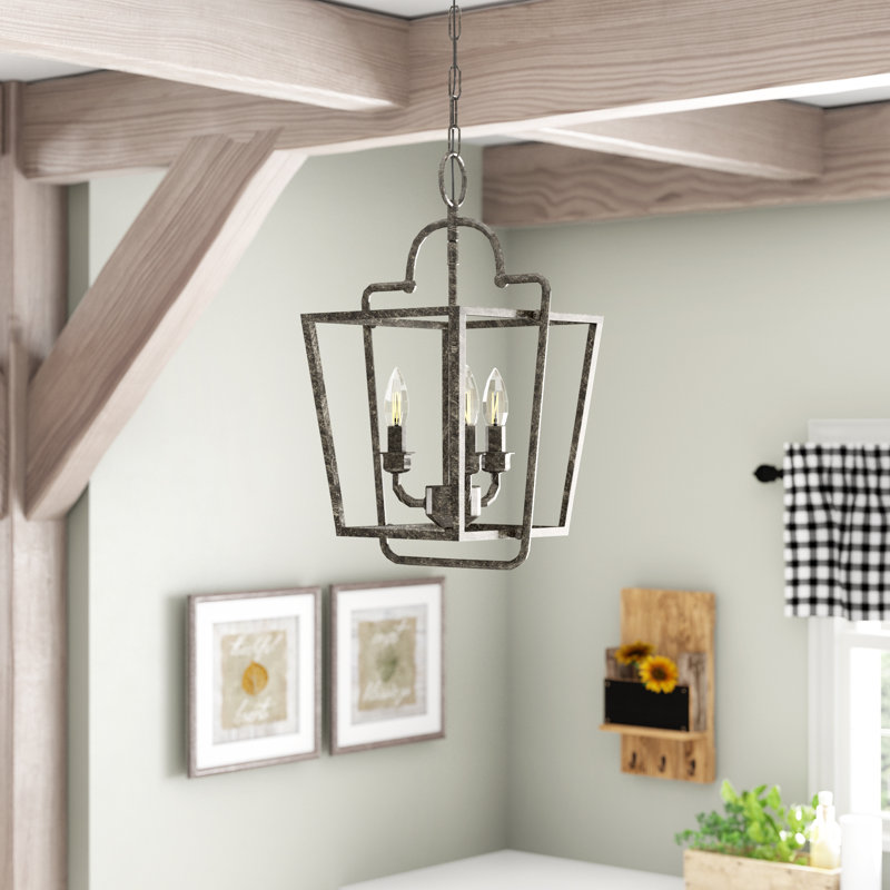 Luminaire suspendu géométrique à 3 lumières Dempsey, Argent antique