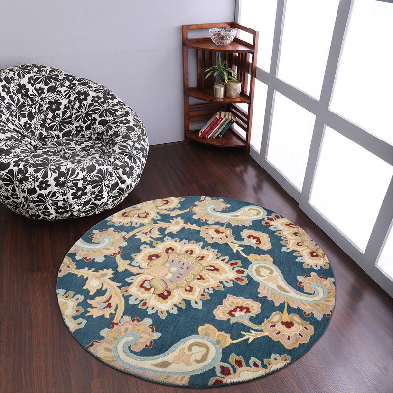 Akain Hand Tufted Wool Eco-Friendly Area Rugs - Rectangle, Blue Color, paisley & Floral Modern Design, High Pile Thick Handmade Anti Skid Area Rugs for Living Room, Bed Room